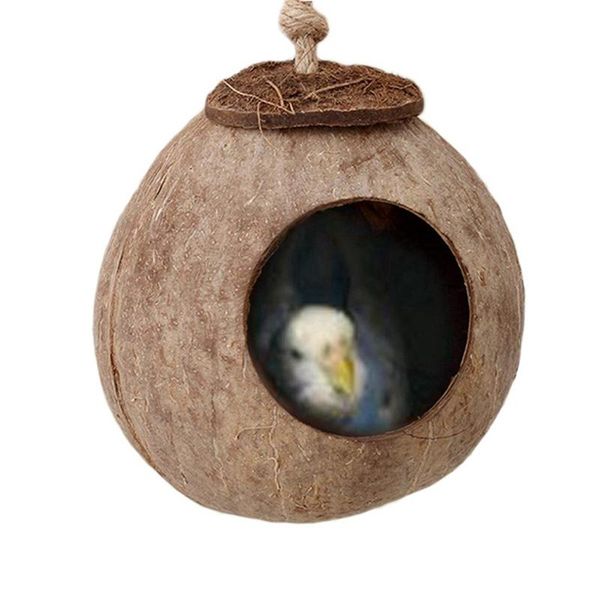 

parrot nest natural coconut shell house cage feeder parakeet birds squirrel hamster toys pet breed decoration bird cages