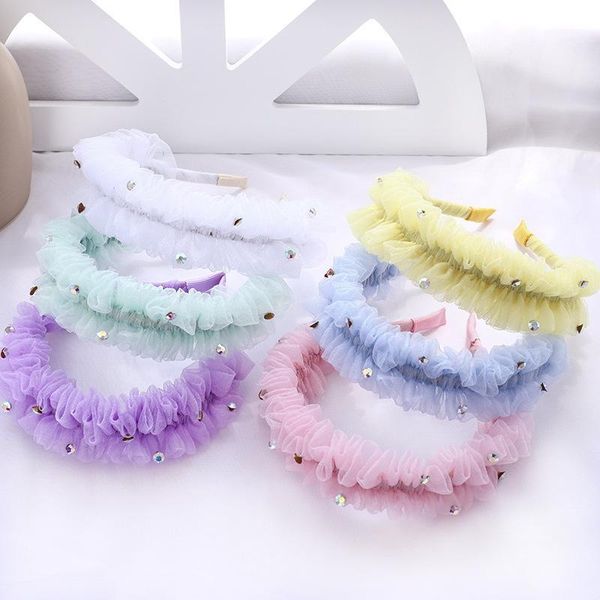 

haimeikang summer mesh hair hoop pleated fashion bezel headband women girls solid color headwear rhinestone accessories1