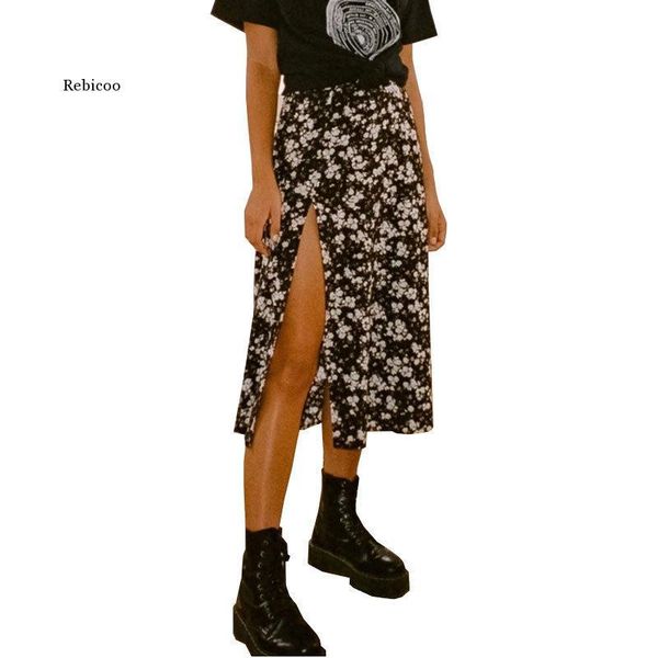 

skirts women summer split leopard black fashion long skirt woman floral loose lady clothes flower fall