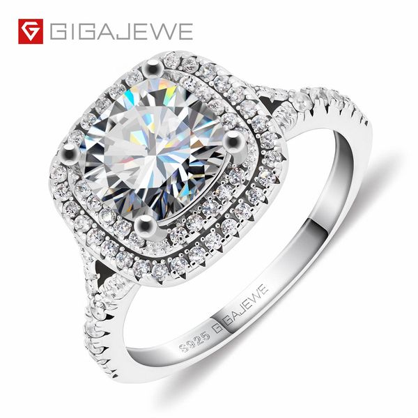 Gigajewe 2.5CT 8.0mm VVS D Renkli Yastık Kesim Yüzükler 18 K Beyaz Altın Kaplama 925 Gümüş Moissanite Muhteşem Nişan Yüzüğü GMSR-050