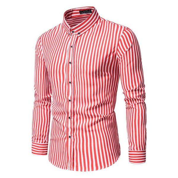 

men's casual shirts camisas para hombre 2021 autumn and winter striped fashion long-sleeved mens clothing, White;black