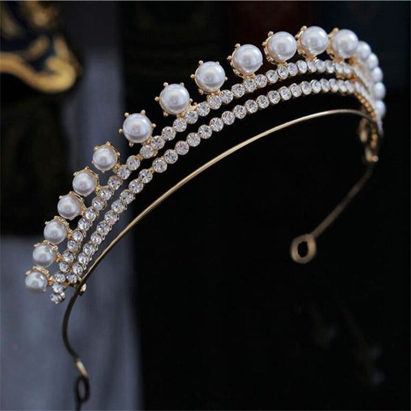 

simple fashion rhinestone pearls crown headband gorgeous tiaras and crowns wedding ornaments bridal hair jewelry accessories, Slivery;golden