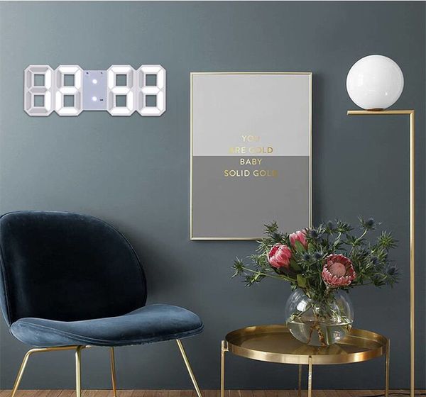 3D Dijital Saat LED Stereo Duvar Saati Masaüstü Mutfak Oturma Odası Yatak Odası Sessiz Elektronik Çok Fonksiyonlu LED Çalar Saat DHL Ücretsiz