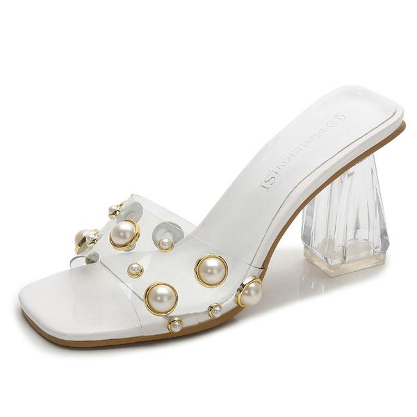 

ladies sandals outdoor slippers women 8 cm pearl style large size 36-46 jelly crystal shoes, Black