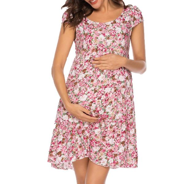

maternity dresses sagace summer women floral print dress casual plus size pregnant elegant and, White