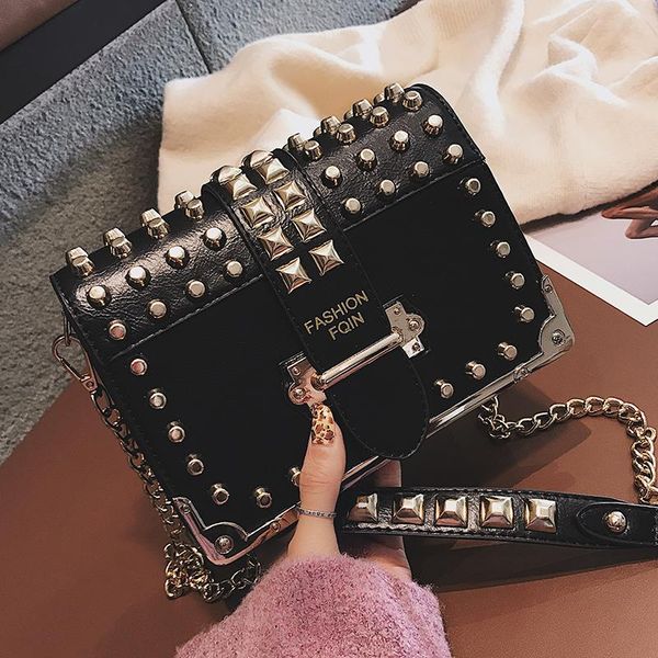 

evening bags vintage rivet bag punk fashion pu leather women's designer handbag chain shoulder messenger
