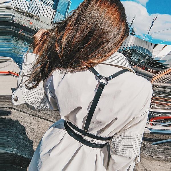

punk gothic strap girdle women handmade belt decorative shirt dress pu leather smooth buckle vest harness belt for women, Black;brown