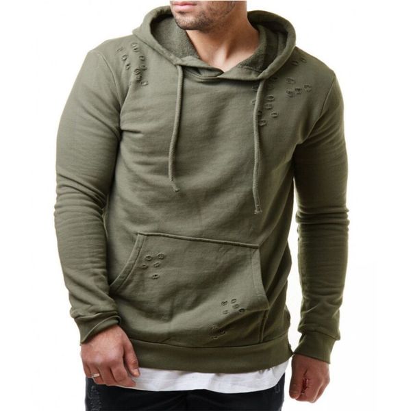 

men's hoodies & sweatshirts autumn fashion hole hoody sweatshirt pure color long sleeve man pullover side zipper hip hop streetwea, Black