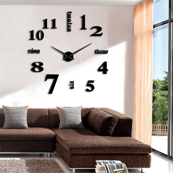 

wall clocks diy large clock 3d huge mirror watch surface sticker giant frameless decorative