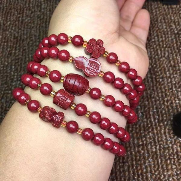 

cinnabar bracelet natural gold sand bucket bead rich armour gourd five leaf flower multiple single ring hand string jewelry gifts, Golden;silver