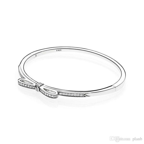 

new arrival 925 sterling silver sparkling bow bangle bracelet original box for pandora cz diamond women weddnig gift jewelry bracelet set, Black