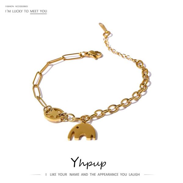 

link, chain yhpup stainless steel elephant animal bracelet jewelry gold metal wrist women bridesmaid gift, Black