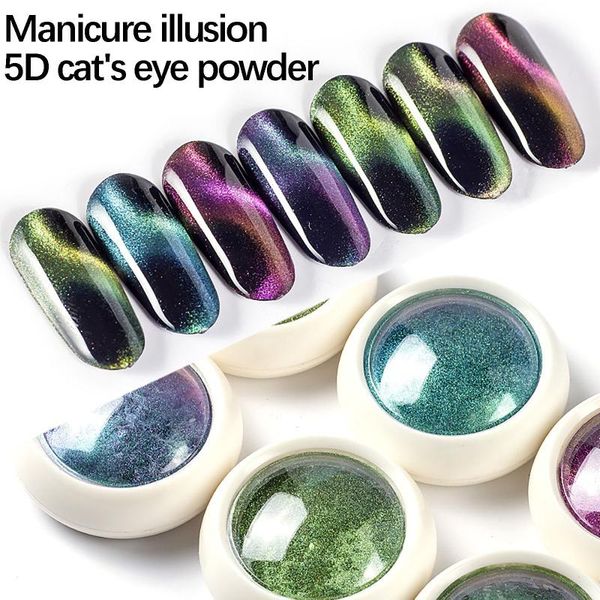 

nail glitter mirror manicure colorful optical color change 5d cat eye powder art holographic acrylic, Silver;gold