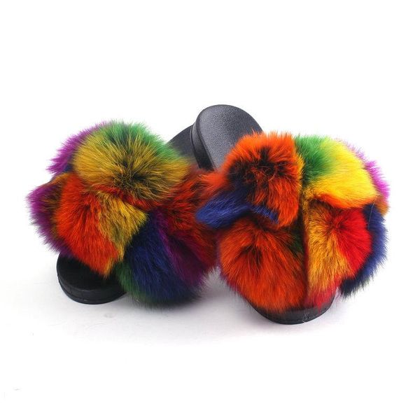 

slippers luxury rhinestone leather women heel wedges platform shoes solid furry soft outdoor wholesale, Black