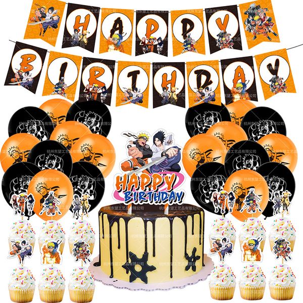 

1set er hero uzumaki naruto balloons uchiha sasuke happy birthday banner cake er baby shower party decorations kids toys