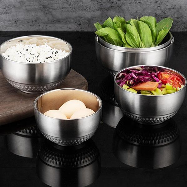 

bowls 1pc stainless steel salad bowl double insulation soup (silver)