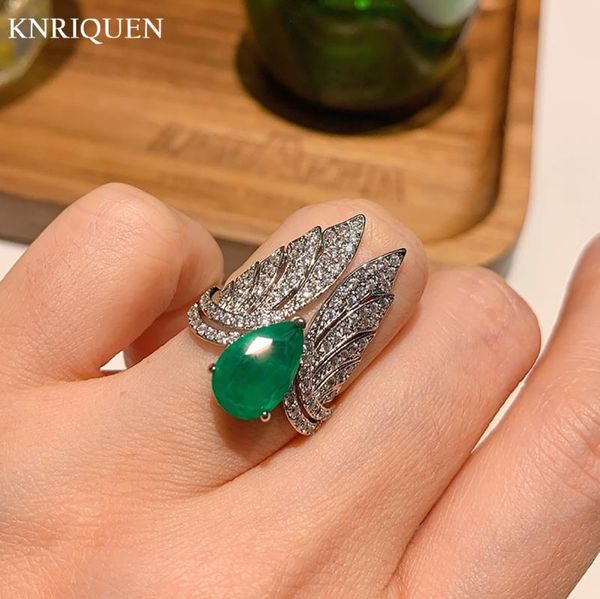 

cluster rings 2021 trend luxury 925 sterling silver emerald gemstone high carbon diamond for women party personality ring fine jewelry, Golden;silver
