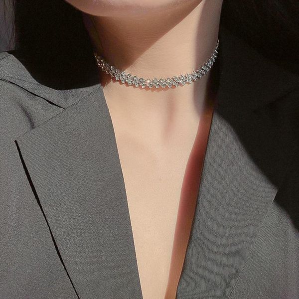 

chokers fashion dainty crystal rhinestone choker necklace for women silver color personality clavicle chain jewelry collier femme, Golden;silver