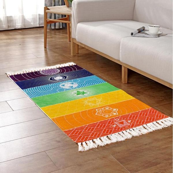 

vintage bohemian rainbow tassel carpet bedside geometric floor mat living room bedroom home decor 2021 carpets