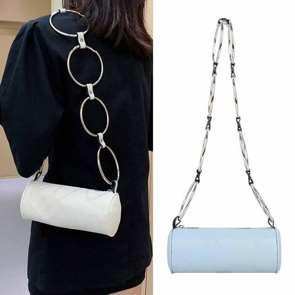 

evening bags fashion metal ring shoulder bag ladies cylinder shaped messenger handbags for women solid color small round crossbody sling