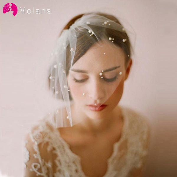 

bridal veils molans romantic simulation pearl wedding hair soft lace bride veil for woman tulle high quality, Black