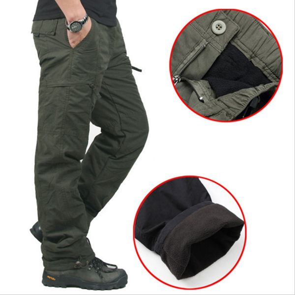 

styles winter warm men thick pants double layer military army camouflage tactical cotton trousers for men brand clo, Black