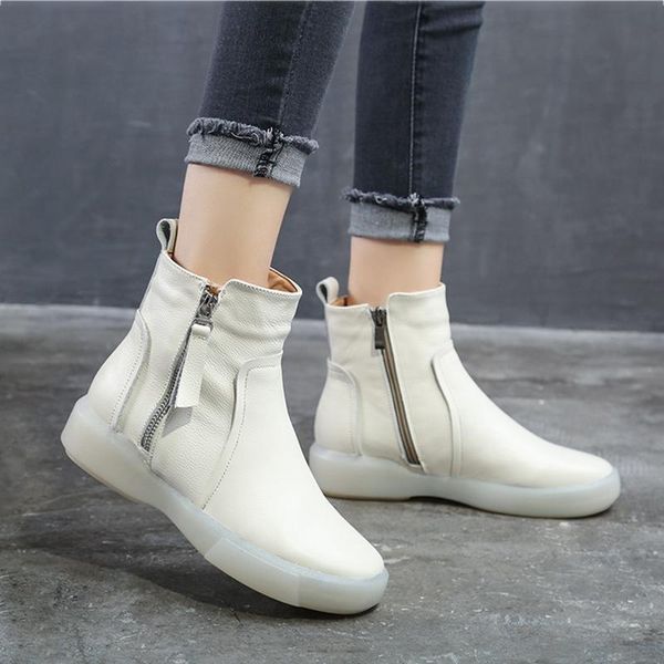 

boots women ankle winter ladies platform flat shoes woman genuine leather zipper casual female motorcycle boot, Black