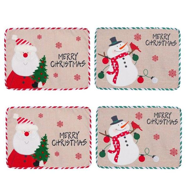 

mats & pads christmas linen placemat cartoon snowman santa claus individual tablecloth xmas home table decor navidad year 2022