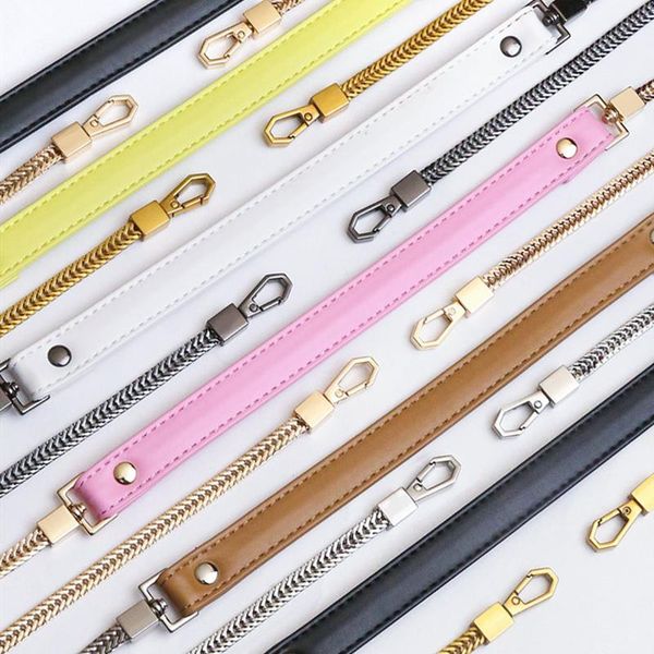 

bag parts & accessories handbag metal chains shoulder strap diy purse chain gold silver handles pu leather straps, Black