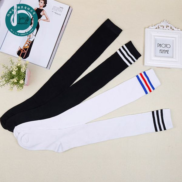 

student stockings sailor uniform three stripe long student over knee high tube socks, Red;black