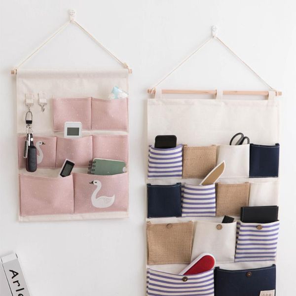 

multiple pockets printing wall hanging storage bag waterproof sundries bedroom simple home organizer boxes & bins