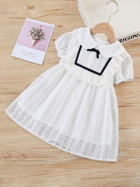 

toddler girls swiss dot eyelet embroidery peter pan collar puff sleeve dress she, Red;yellow