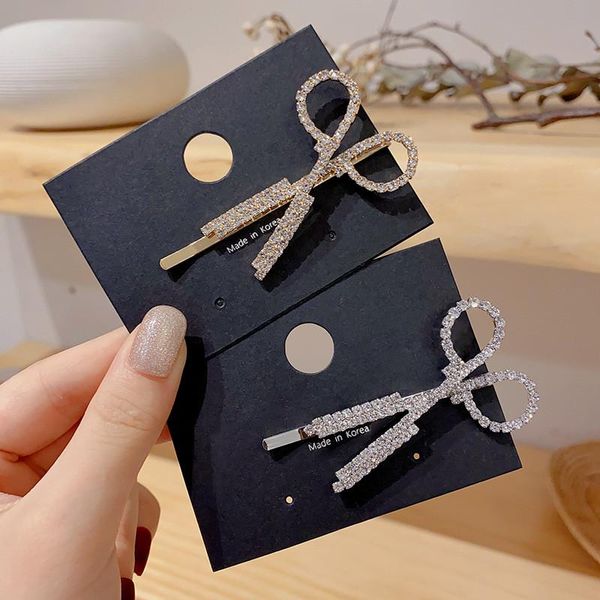 

hair clips & barrettes full rhinestone scissors fashion retro personality headdress hairpin girl word clip korean accessories simple bangs, Golden;silver
