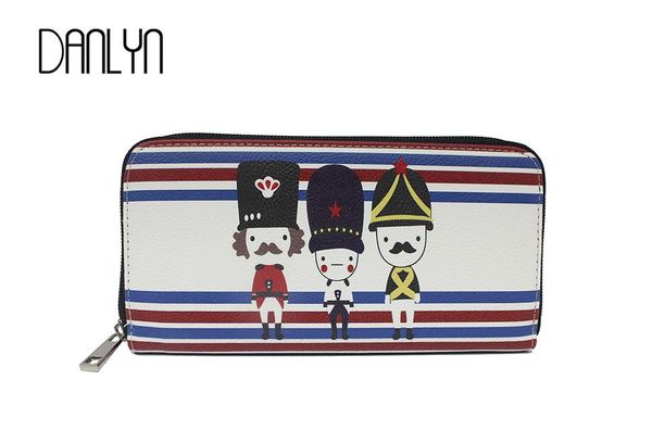 

wallets women long zipper wallet clutch bag pu leather three little soldier cartoon female lady candy colors purses, Red;black