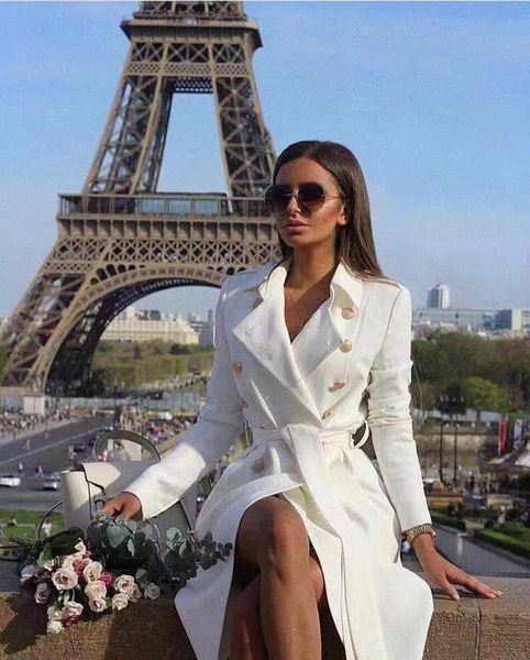 

women's trench coats women vintage double breasted white coat for sashes slim long female winter office solid dress, Tan;black