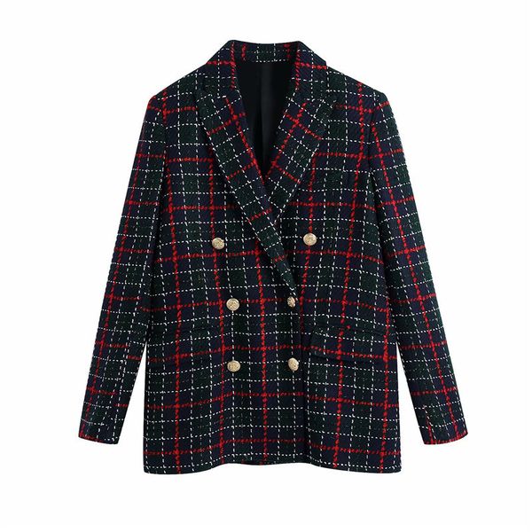 

women's suits & blazers women fashion double breasted za plaid straight coat spring autumn female casual long sleeve jackets outwe, White;black