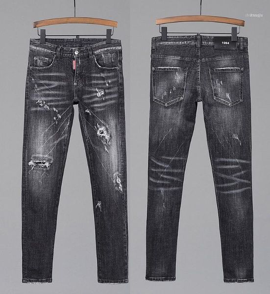 

european style brand jeans men stretch elastic slim denim mens casual washed black pockets for man 82211, Blue