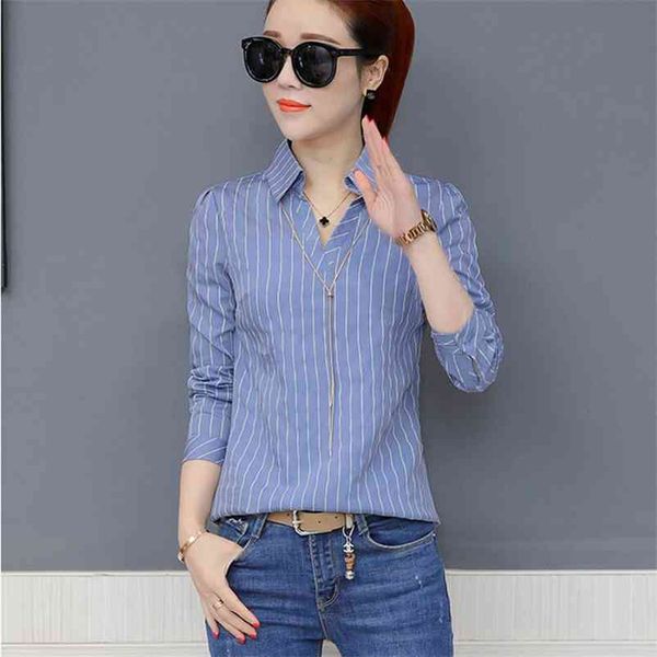 

women spring summer style chiffon blouses shirts lady casual office work wear striped blusas feminina df1562 210401, White