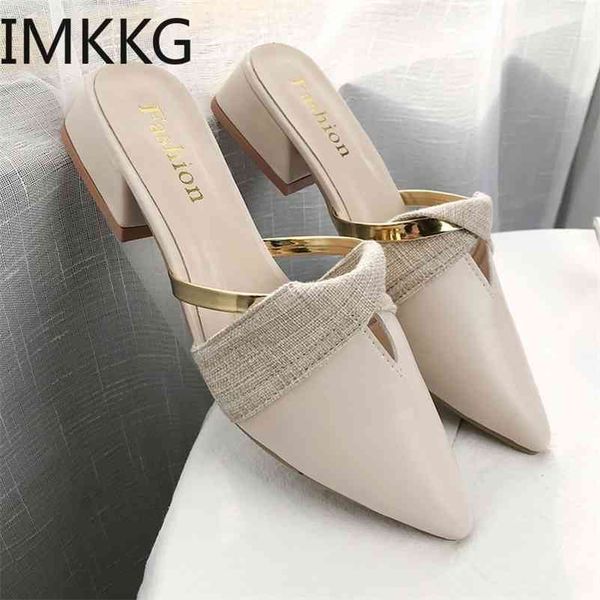 

slippers summer classic mules slides pu leather outdoor slipper platform woman pointed toe shoes sandals 210310, Black