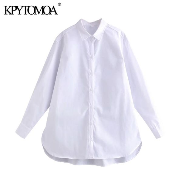 

women fashion oversized asymmetry blouses vintage long sleeve button-up female shirts blusas chic 210421, White