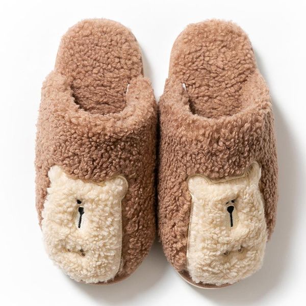 

women's slippers with fur warm soft woman cute bear house non-slip home casual shoes for women, Black