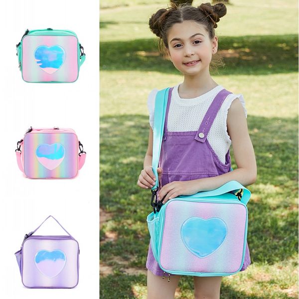 Borsa per il pranzo isolata per bambini per ragazze Borsa a tracolla Bento con laser arcobaleno Borse per il pranzo scolastiche carine per adolescenti