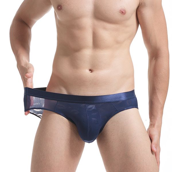 

briefs thin ice silk breathable men's lips underwear, Black;white