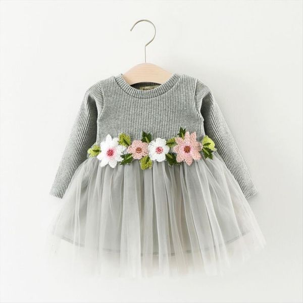 

sweet flower long sleeve mesh girl dresses for toddler and baby girls,knitted tulle, Red;yellow