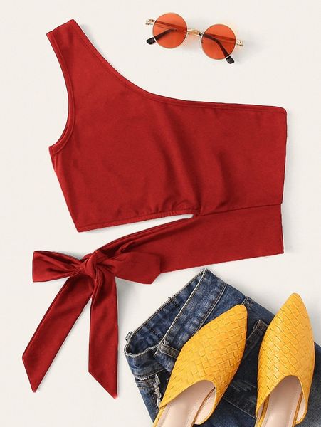 

self-tie one-shoulder crop e1cx#, White