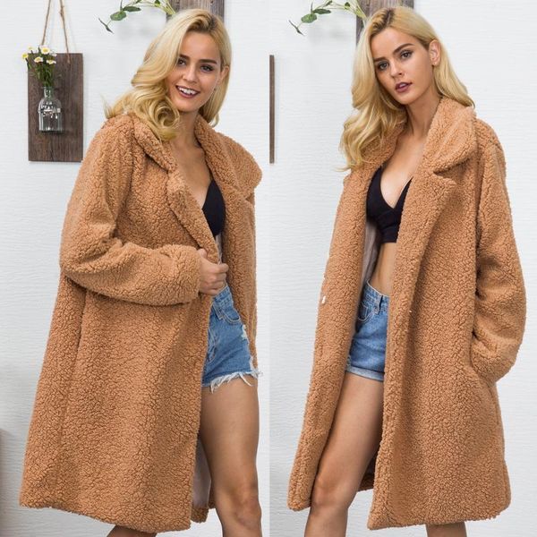 

women's fur & faux teddy coat women winter 2021 casual plus size long jacket female thick warm outwear oversize mujer chaqueta, Black