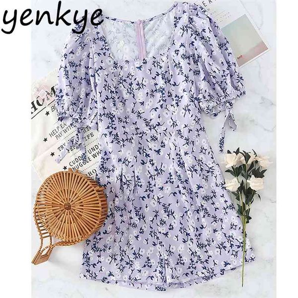 

purple floral print jumpsuit women square neck short sleeve holiday summer overalls jumpsuits casual romper mono mujer 210514, Black;white