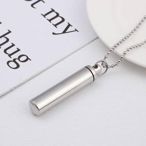 

pendant necklaces memorial gift fashion jewelry wishing bottle necklace perfume vial stainless steel openable cylindrical tube, Silver