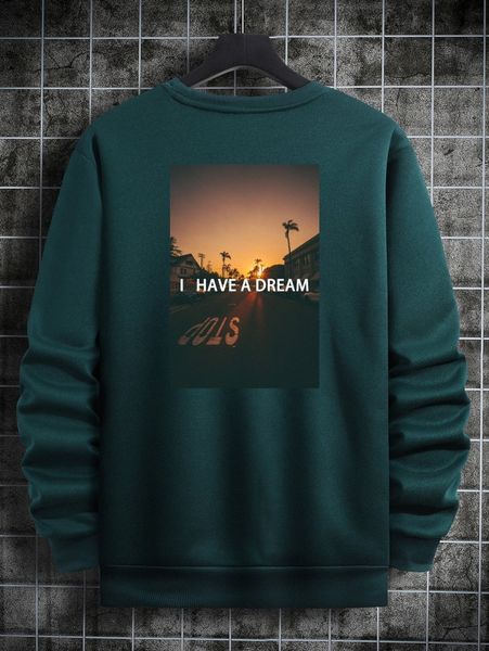 

men slogan & scenery print pullover y5xn#, Black