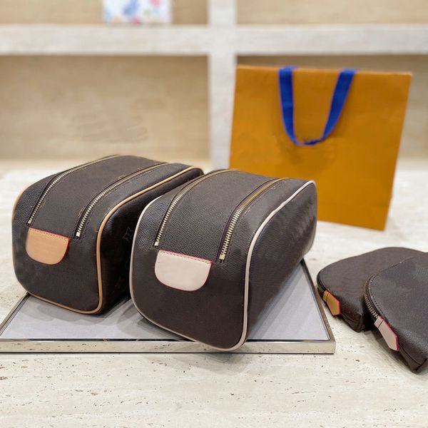 

fashion makeup bag ladies double zipper handbag cosmetic hand bags classic brown old flower fabric pvc surface